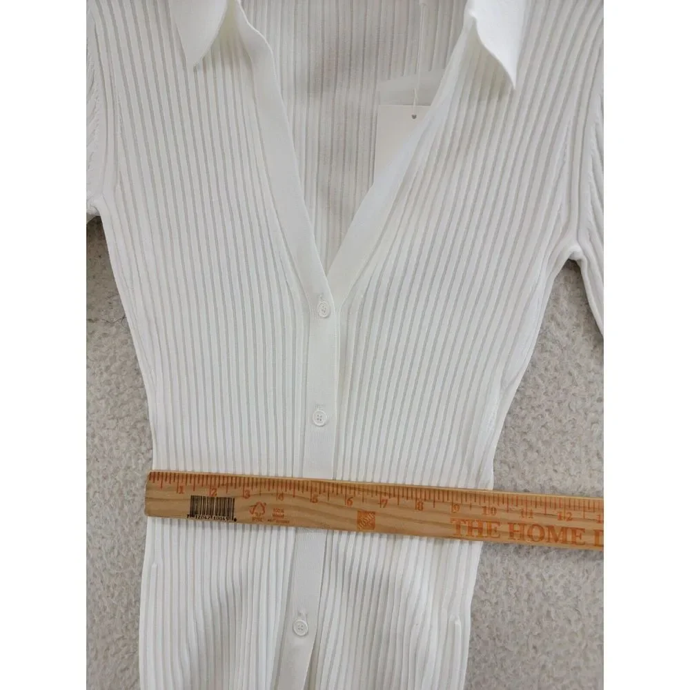 Helmut Lang Collared Rib Knit Cardigan Women's XS White Long Sleeve Button Front - Picture 6 of 15